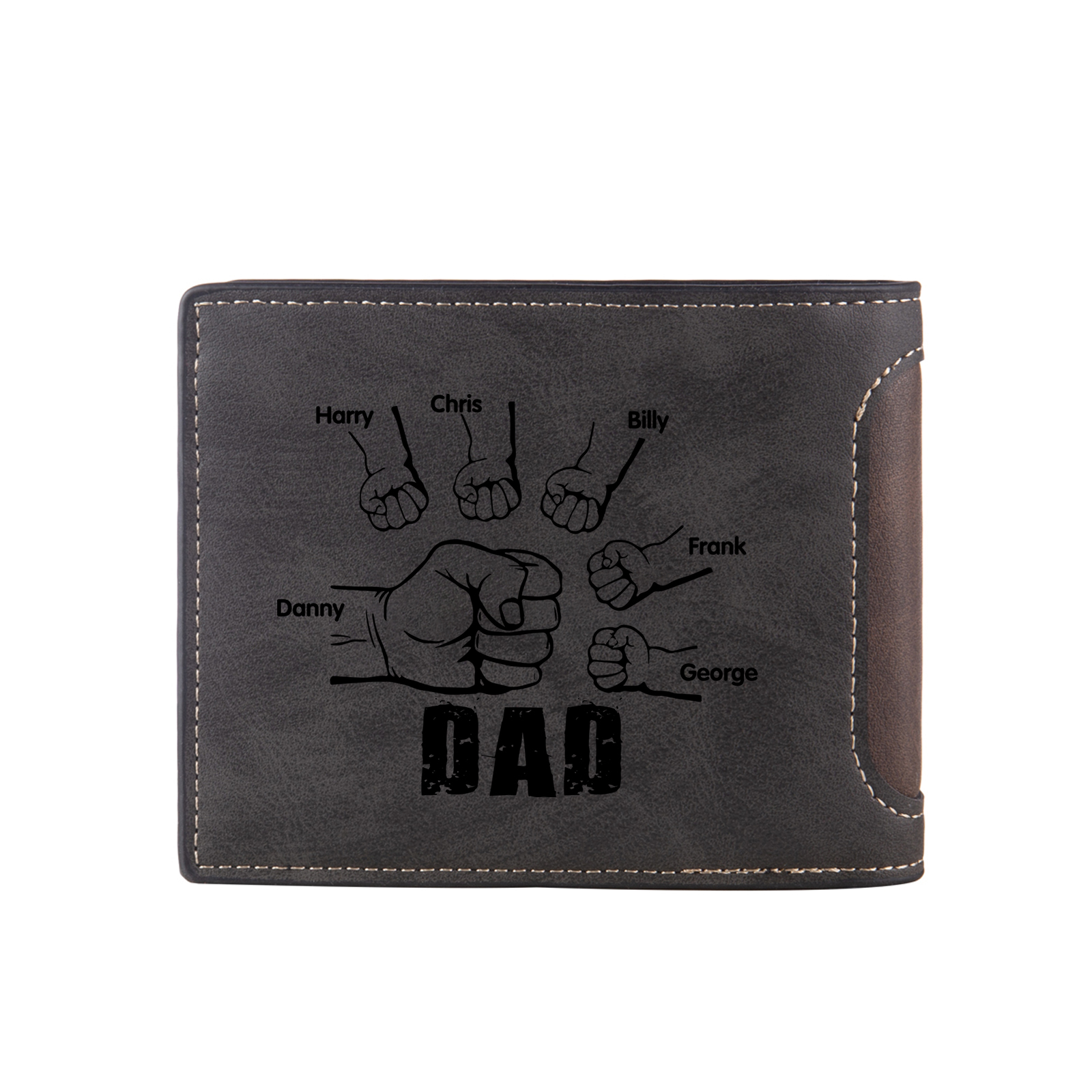 6 Names - Personalised Photo Custom Leather Men's Folding Wallet as a Father's Day Gift for Dad