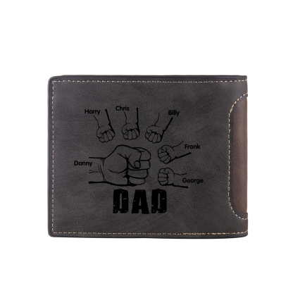 6 Names - Personalised Photo Custom Leather Men's Folding Wallet as a Father's Day Gift for Dad