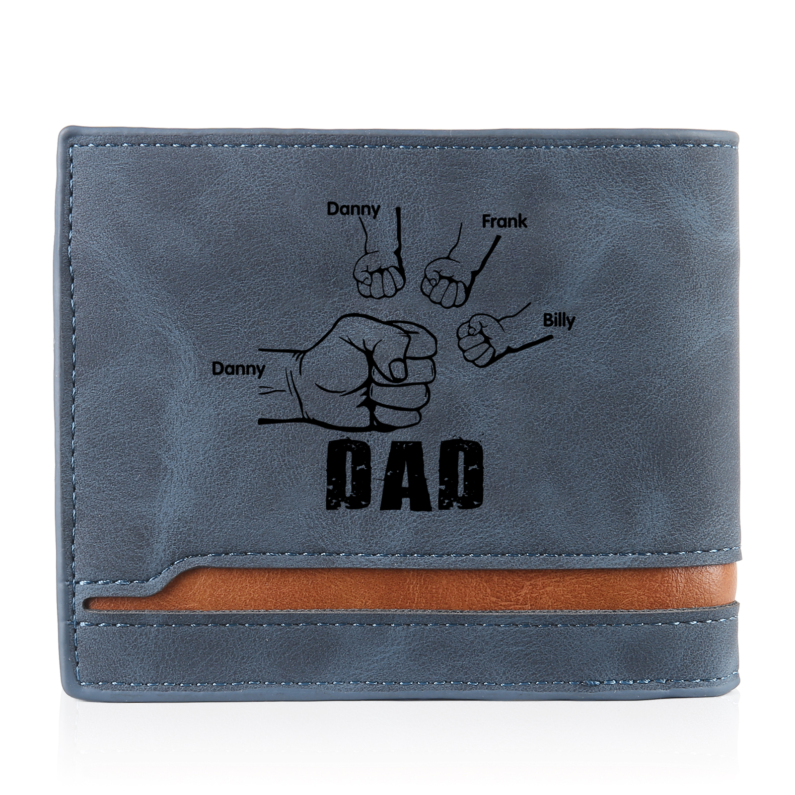 4 Names - Personalised Photo Custom Leather Men's Folding Wallet as a Father's Day Gift for Dad
