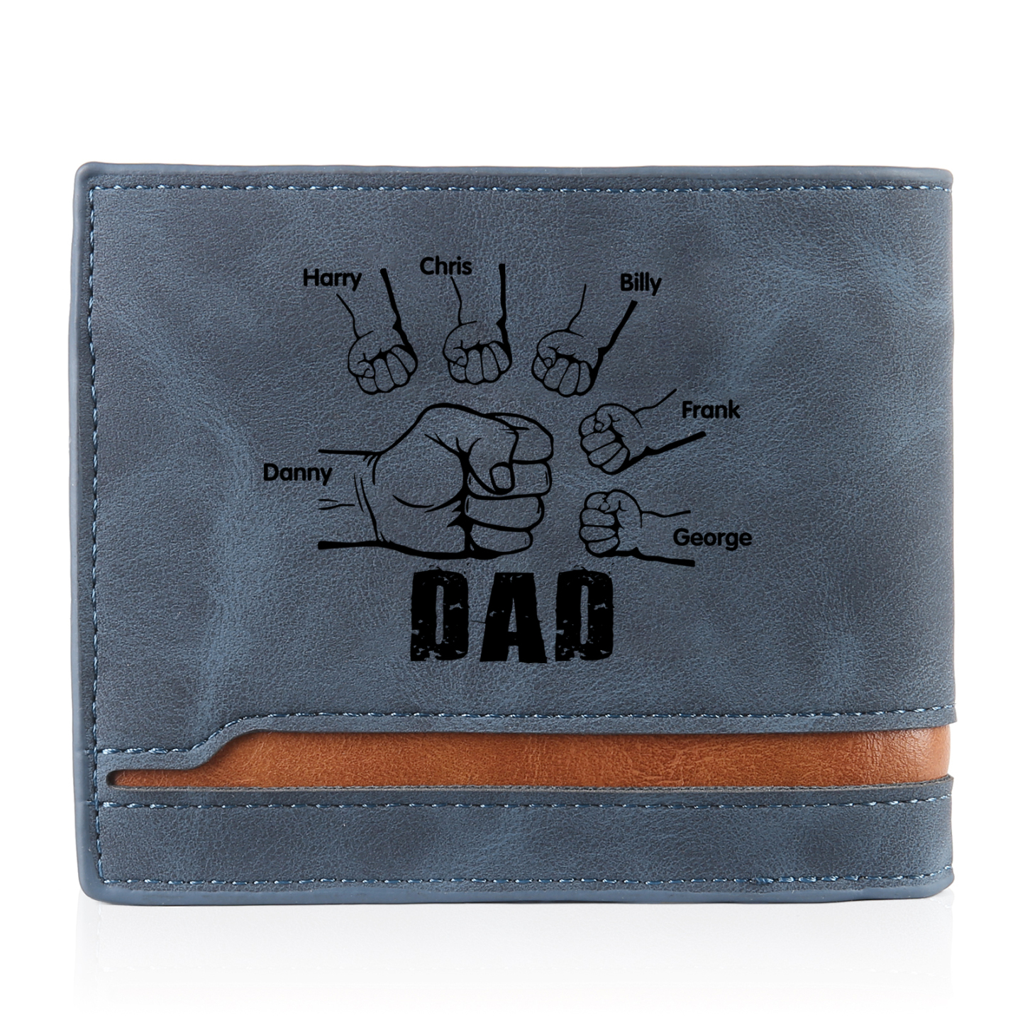 6 Names - Personalised Photo Custom Leather Men's Folding Wallet as a Father's Day Gift for Dad