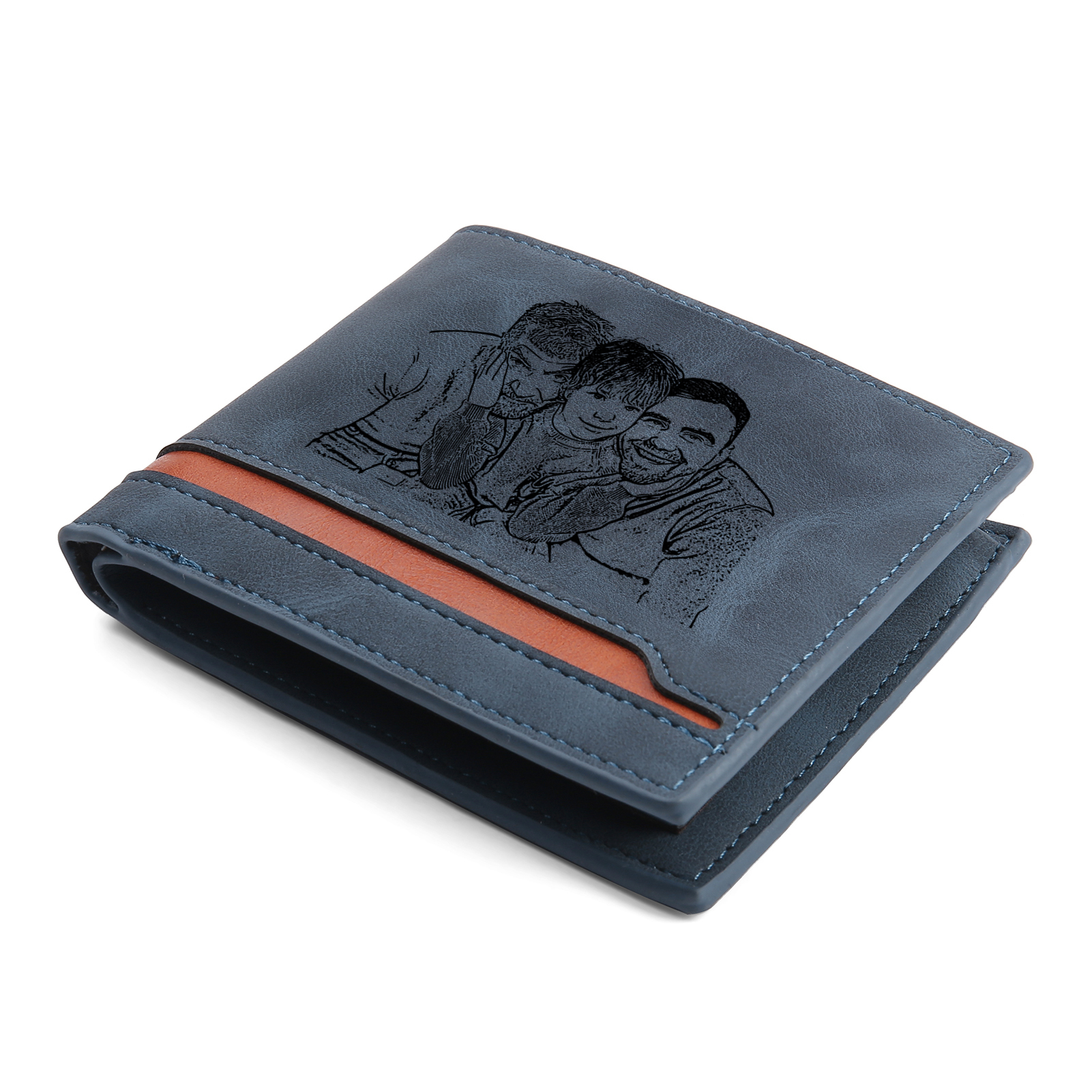 6 Names - Personalised Photo Custom Leather Men's Folding Wallet as a Father's Day Gift for Dad