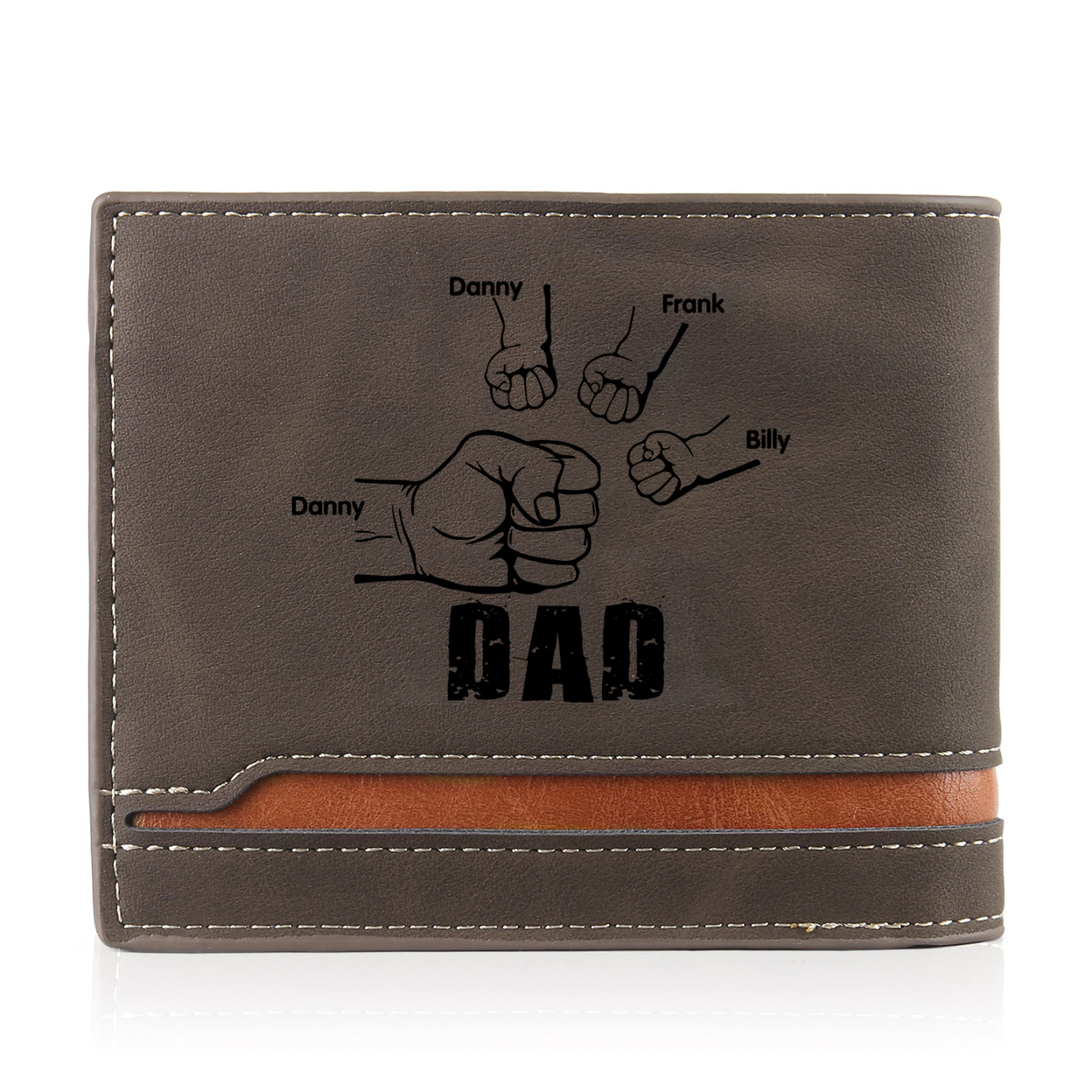 4 Names - Personalised Photo Custom Leather Men's Folding Wallet as a Father's Day Gift for Dad