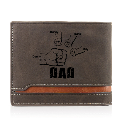 4 Names - Personalised Photo Custom Leather Men's Folding Wallet as a Father's Day Gift for Dad