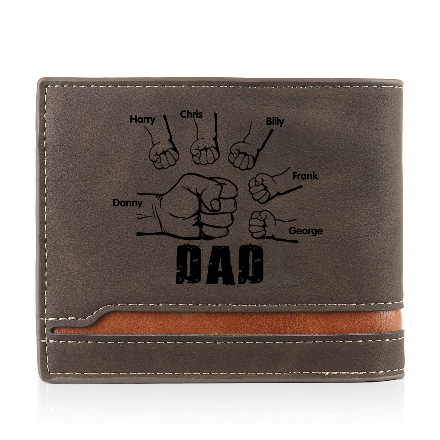 6 Names - Personalised Photo Custom Leather Men's Folding Wallet as a Father's Day Gift for Dad