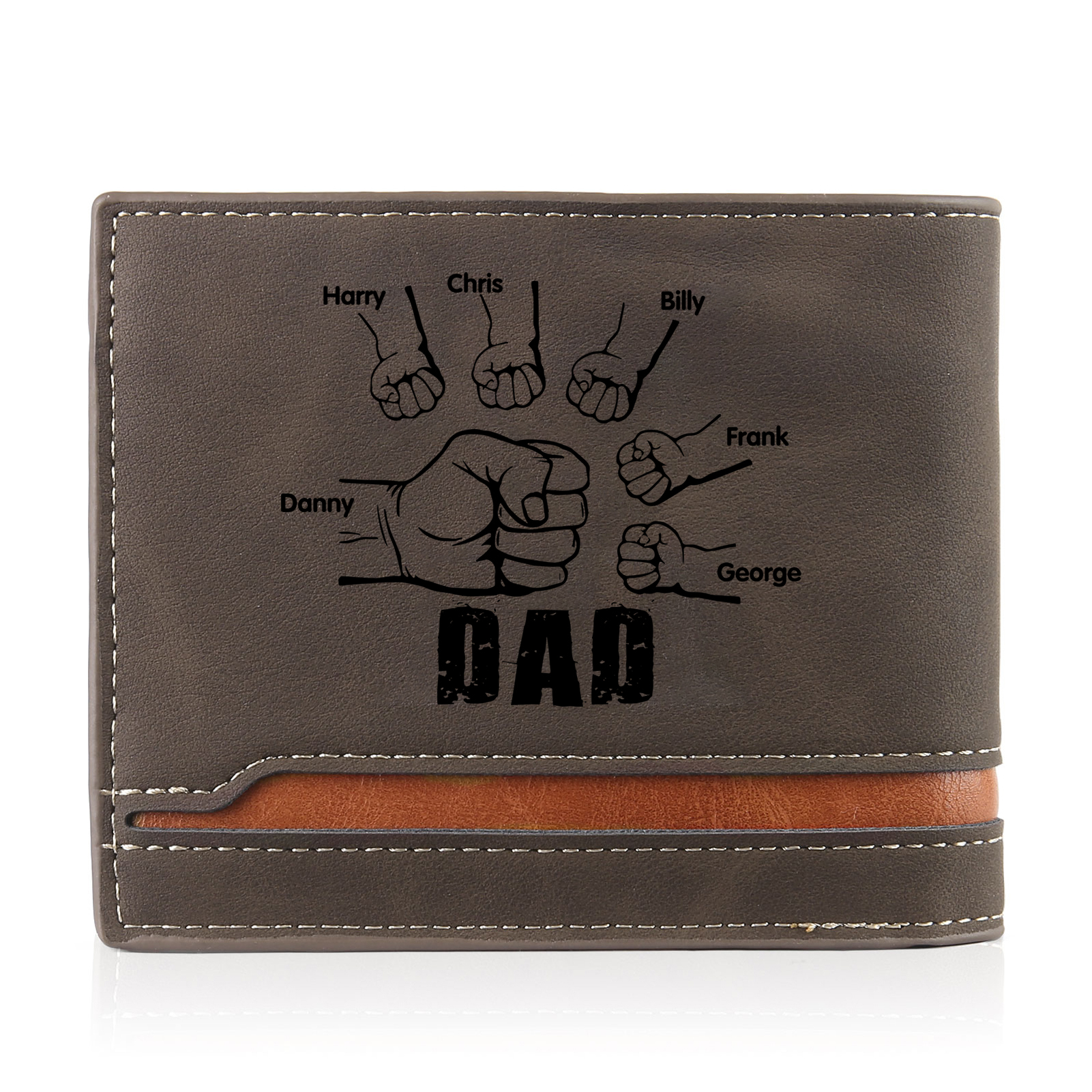 6 Names - Personalised Photo Custom Leather Men's Folding Wallet as a Father's Day Gift for Dad