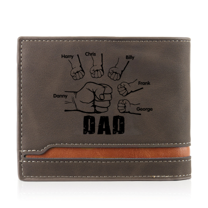 6 Names - Personalised Photo Custom Leather Men's Folding Wallet as a Father's Day Gift for Dad