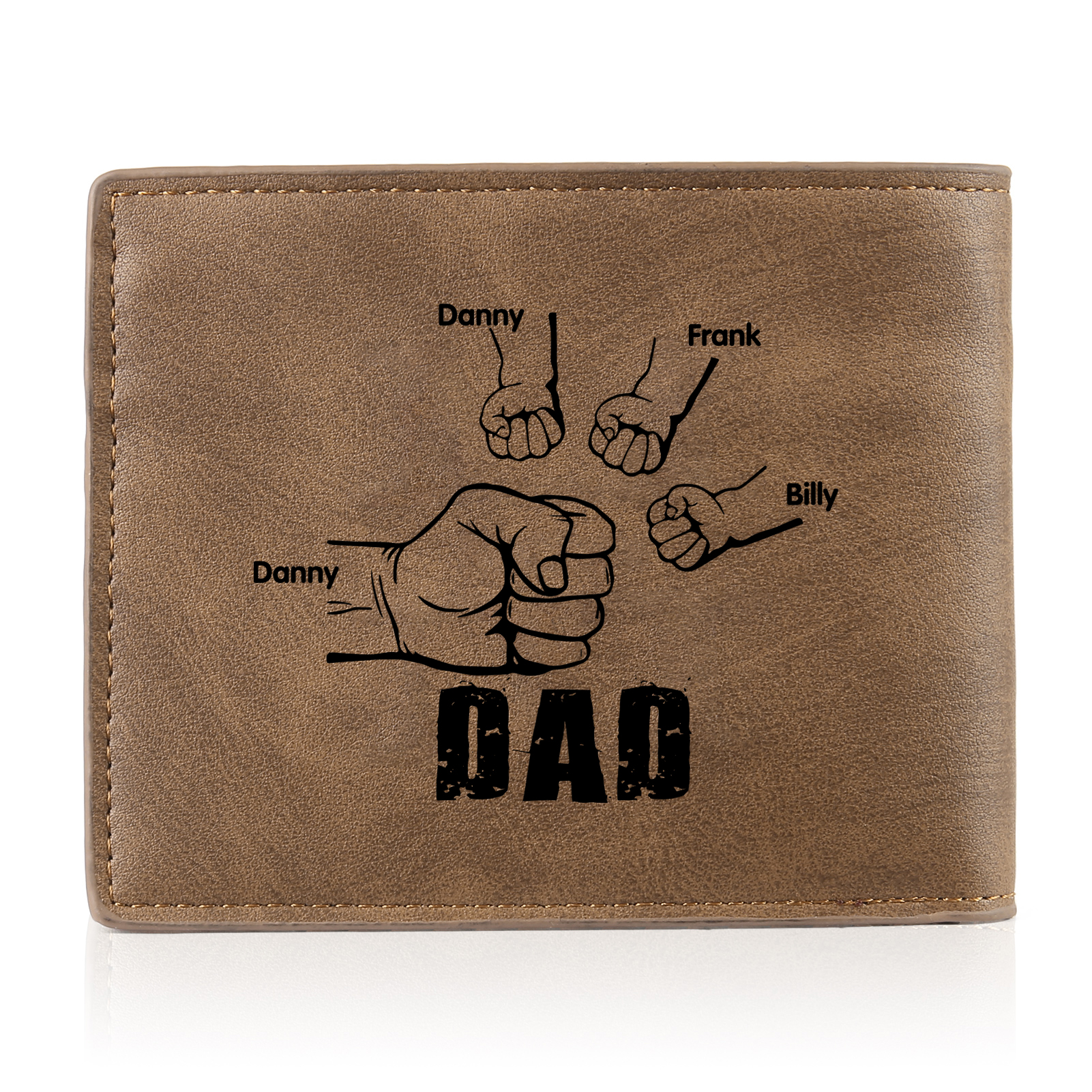 4 Names - Personalised Photo Custom Leather Men's Folding Wallet as a Father's Day Gift for Dad