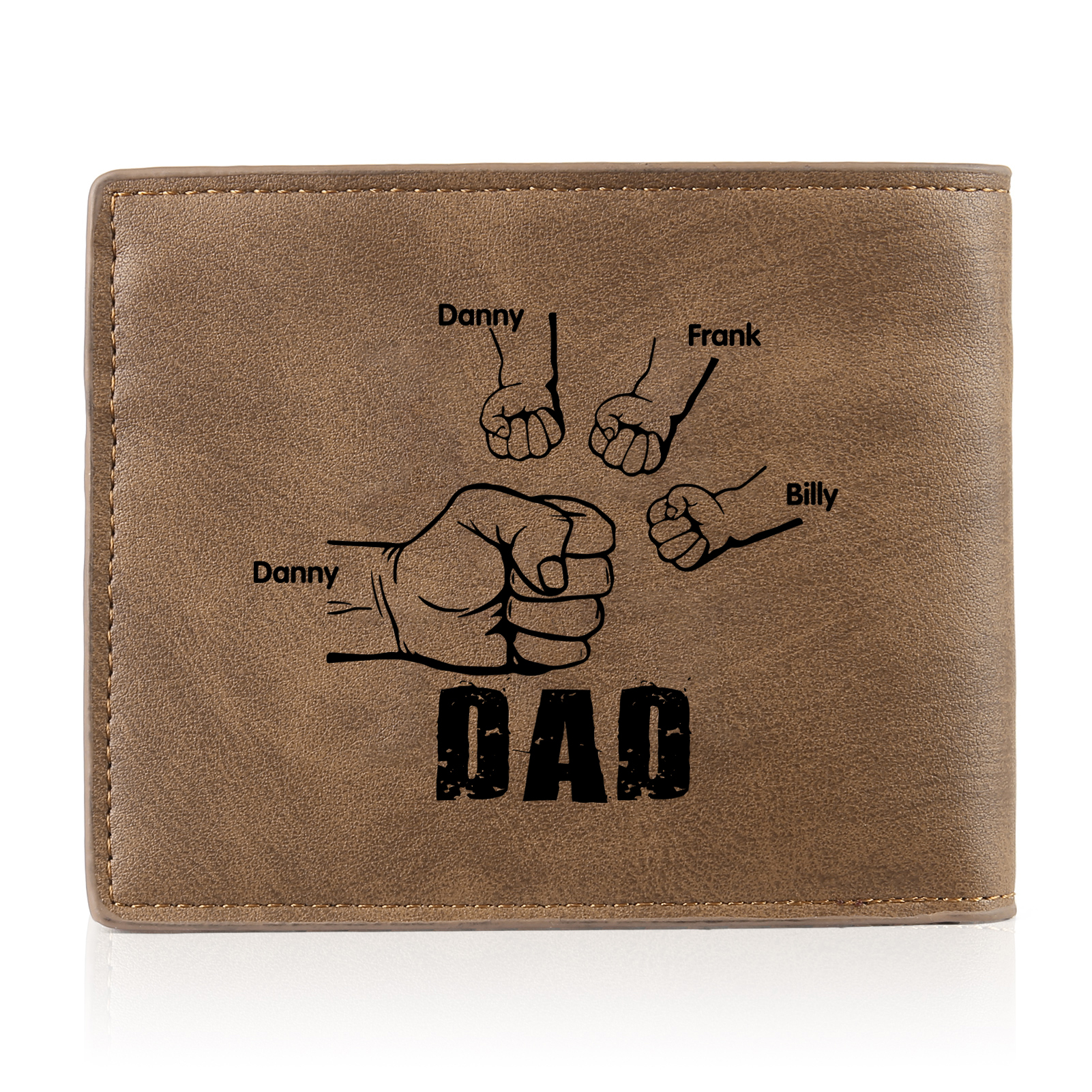 4 Names - Personalised Photo Custom Leather Men's Folding Wallet as a Father's Day Gift for Dad