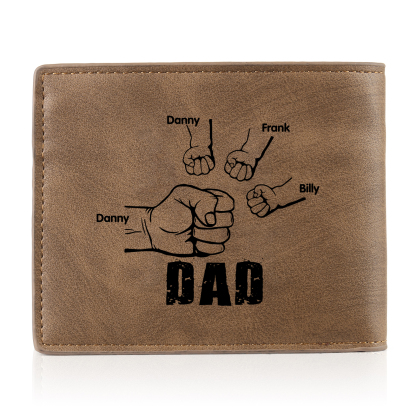 4 Names - Personalised Photo Custom Leather Men's Folding Wallet as a Father's Day Gift for Dad