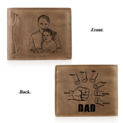 7 Names - Personalised Photo Custom Leather Men's Folding Wallet as a Father's Day Gift for Dad