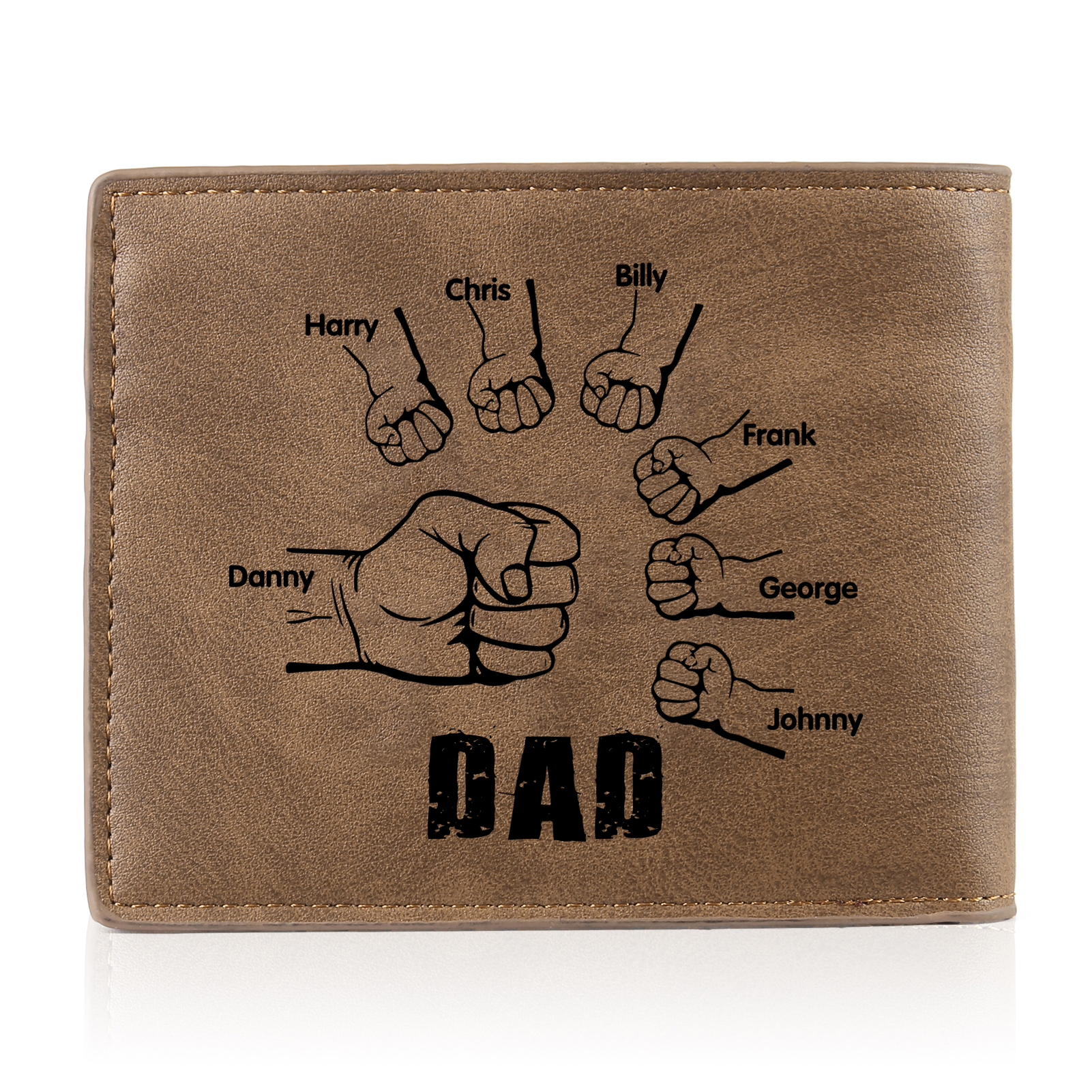 7 Names - Personalised Photo Custom Leather Men's Folding Wallet as a Father's Day Gift for Dad