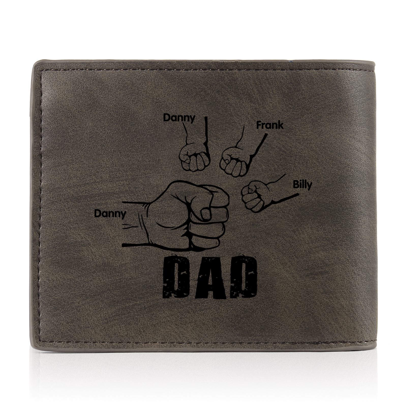 4 Names - Personalised Photo Custom Leather Men's Folding Wallet as a Father's Day Gift for Dad