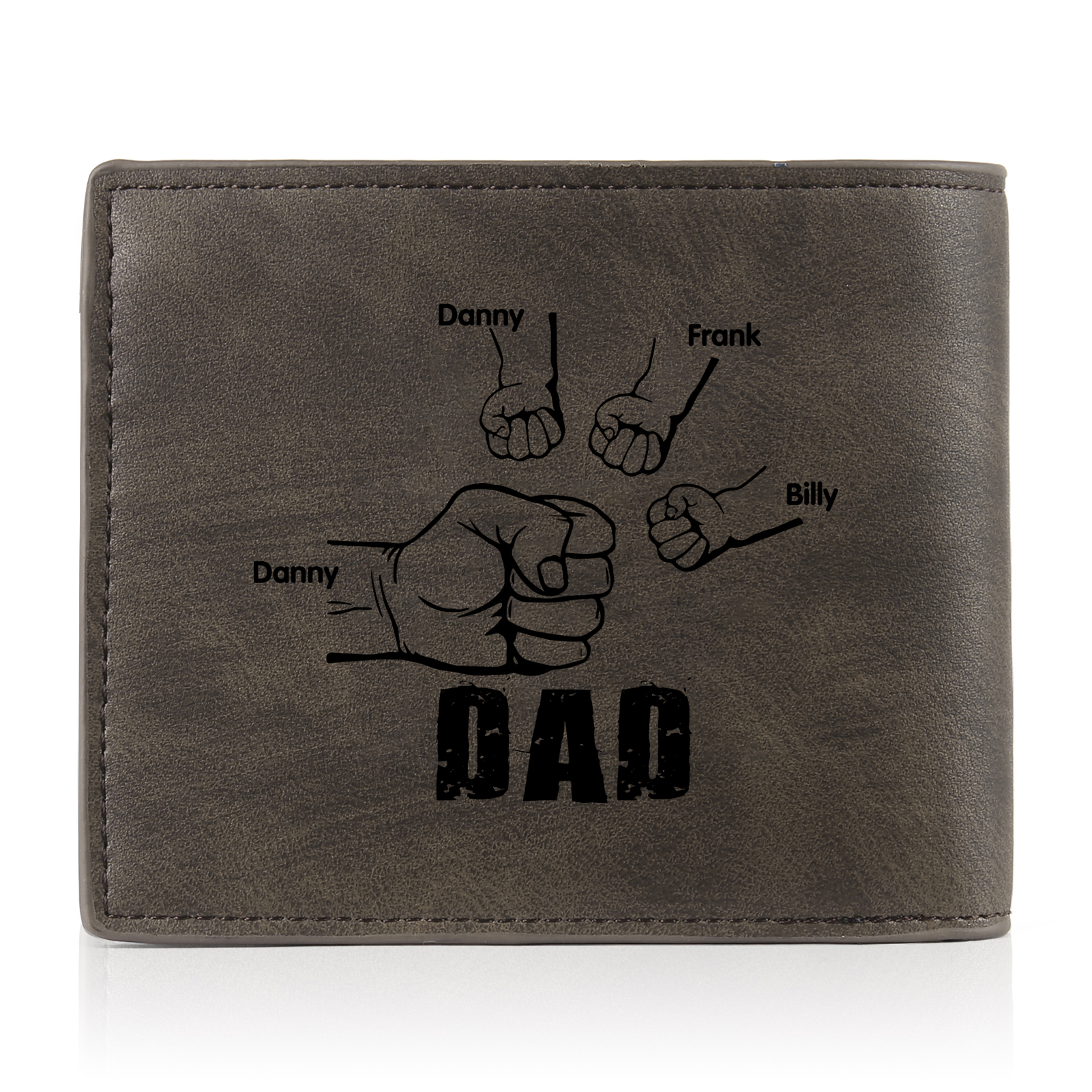 4 Names - Personalised Photo Custom Leather Men's Folding Wallet as a Father's Day Gift for Dad