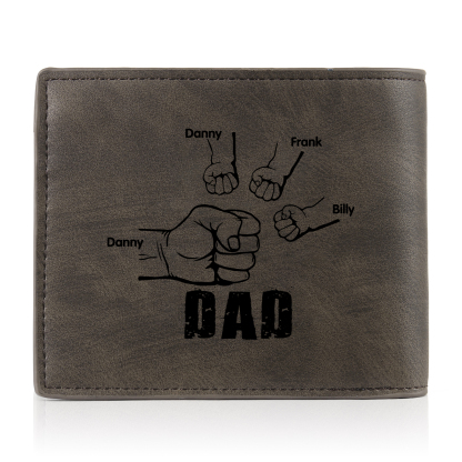 4 Names - Personalised Photo Custom Leather Men's Folding Wallet as a Father's Day Gift for Dad