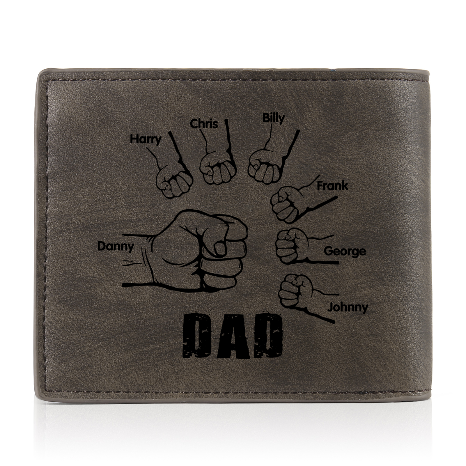 7 Names - Personalised Photo Custom Leather Men's Folding Wallet as a Father's Day Gift for Dad