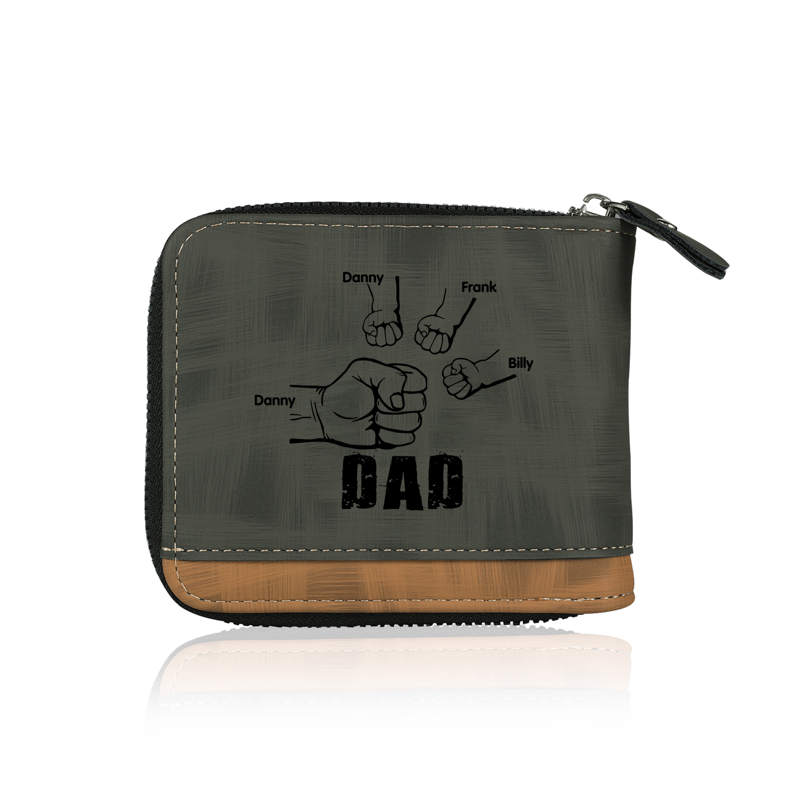 4 Names - Personalised Photo Custom Leather Men's Zipper Wallet as a Father's Day Gift for Dad