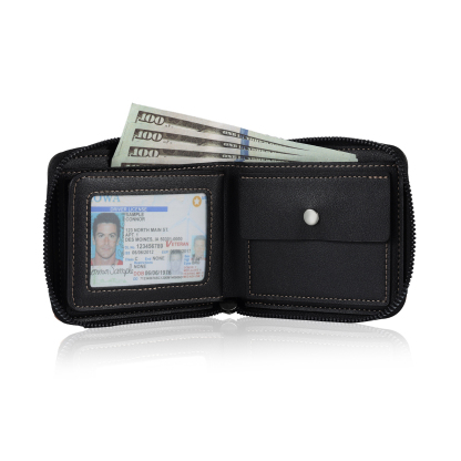 6 Names - Personalised Photo Custom Leather Men's Zipper Wallet as a Father's Day Gift for Dad