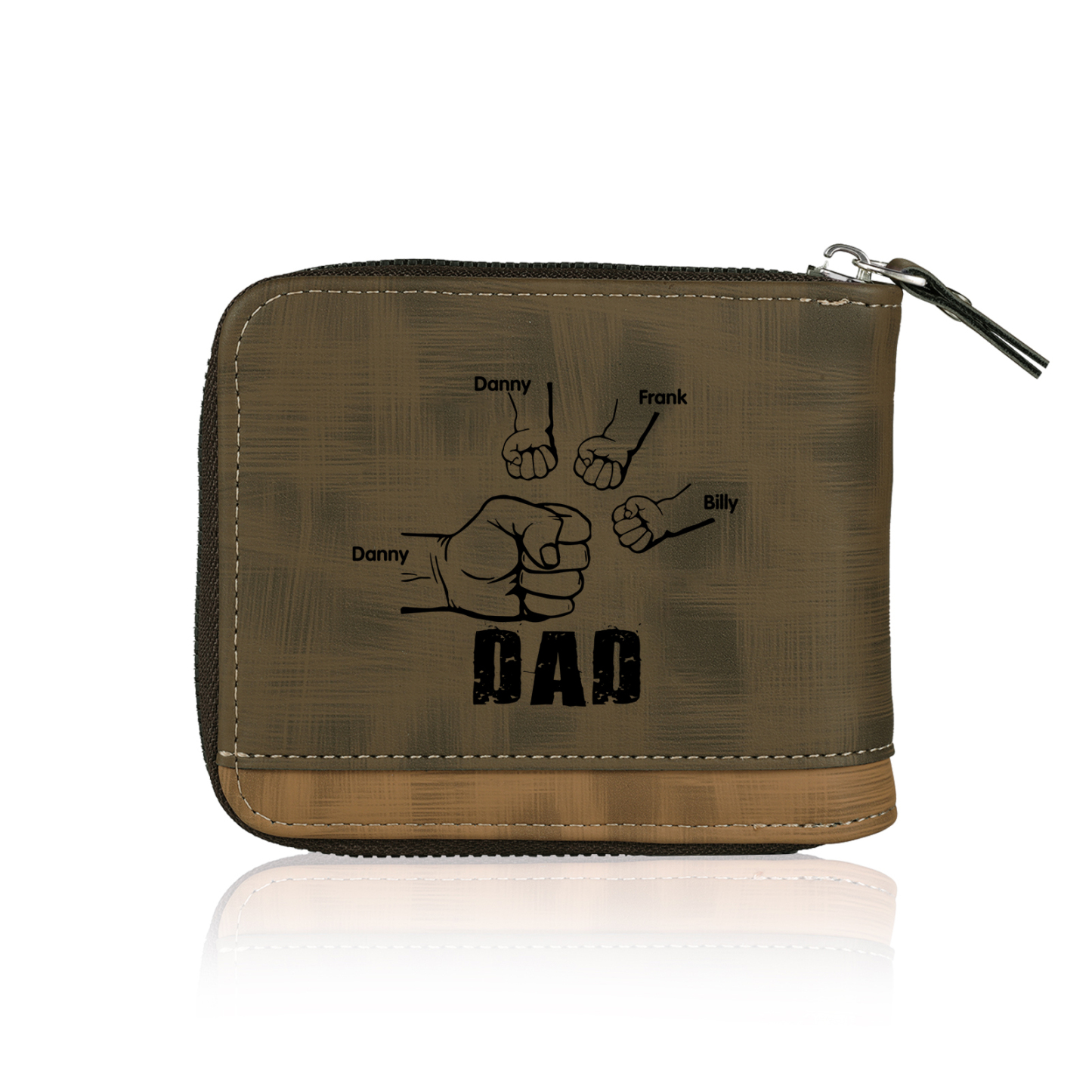 4 Names - Personalised Photo Custom Leather Men's Zipper Wallet as a Father's Day Gift for Dad