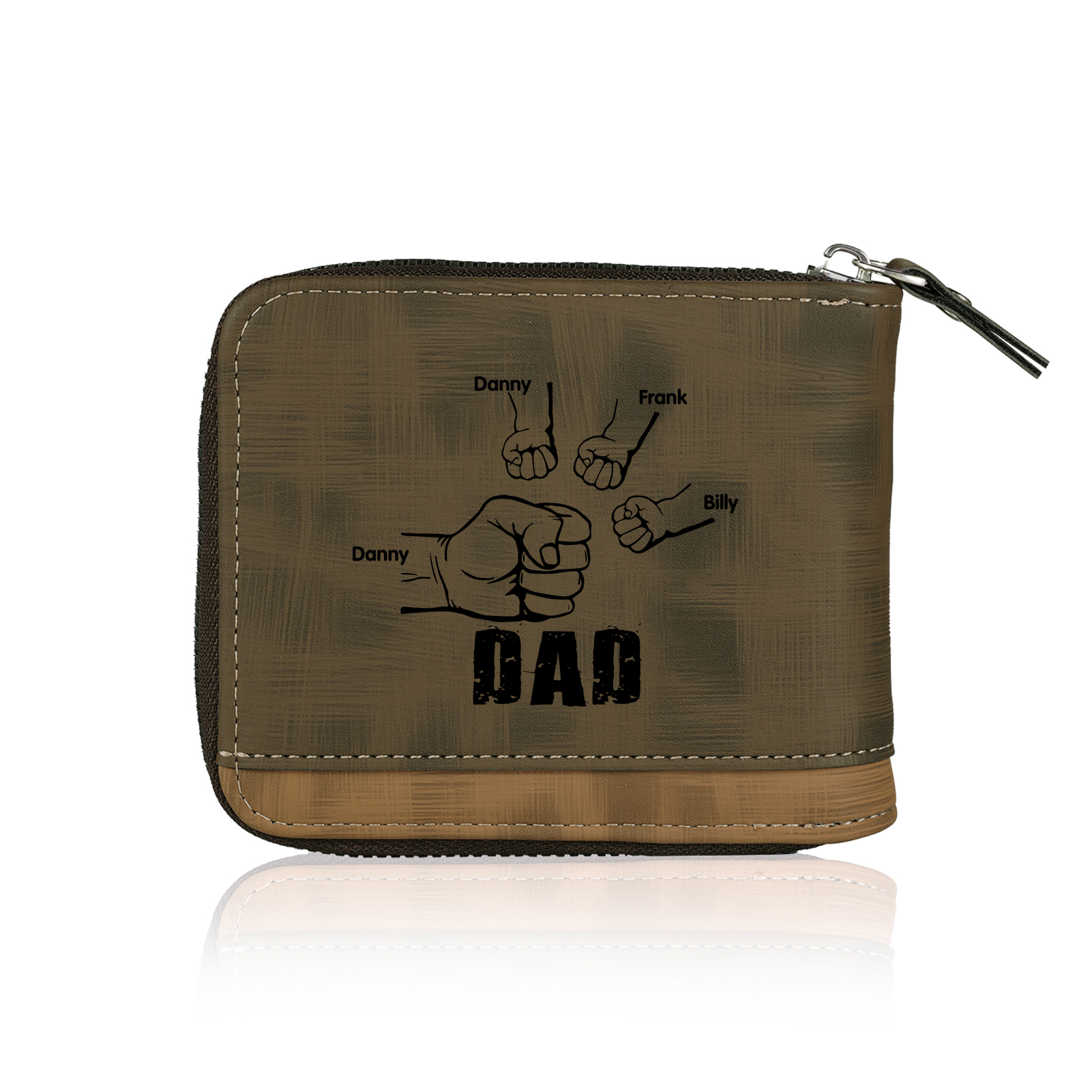 4 Names - Personalised Photo Custom Leather Men's Zipper Wallet as a Father's Day Gift for Dad