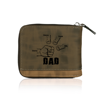 4 Names - Personalised Photo Custom Leather Men's Zipper Wallet as a Father's Day Gift for Dad