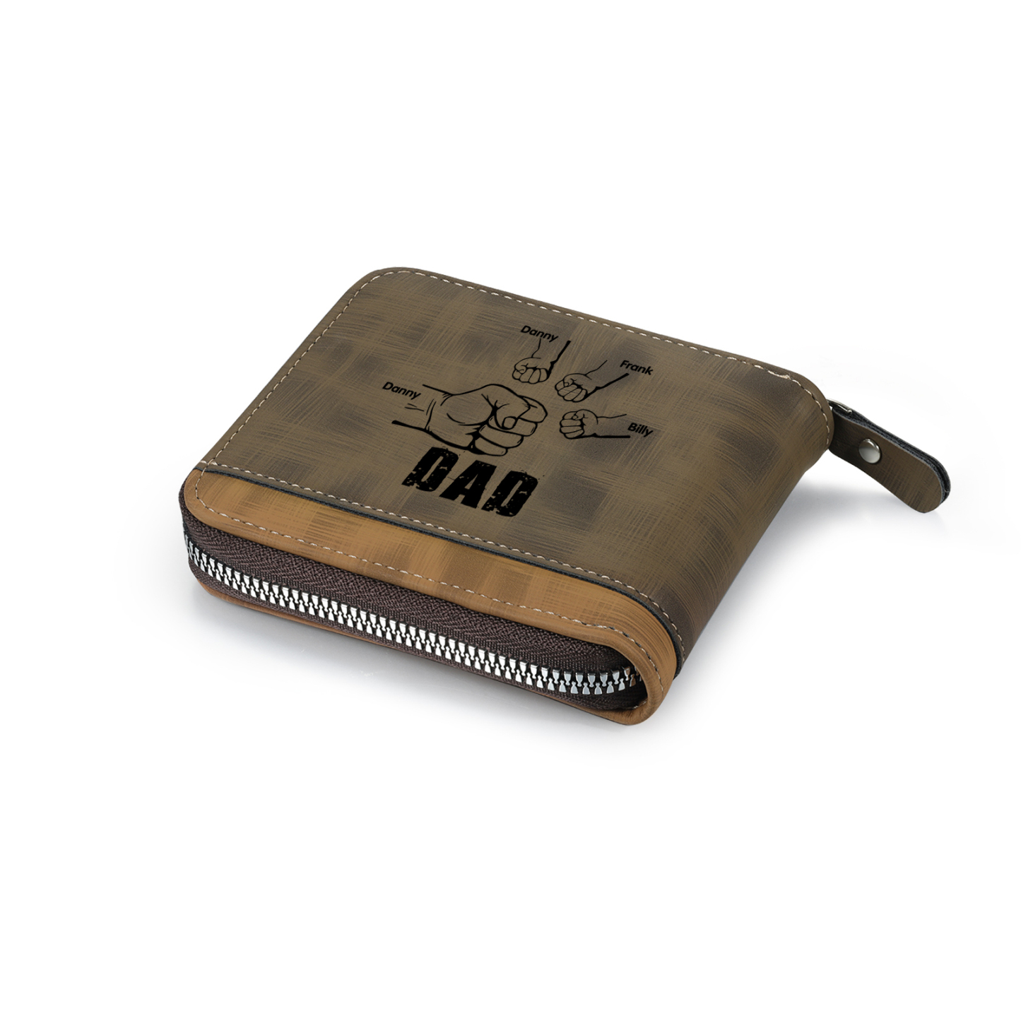 4 Names - Personalised Photo Custom Leather Men's Zipper Wallet as a Father's Day Gift for Dad