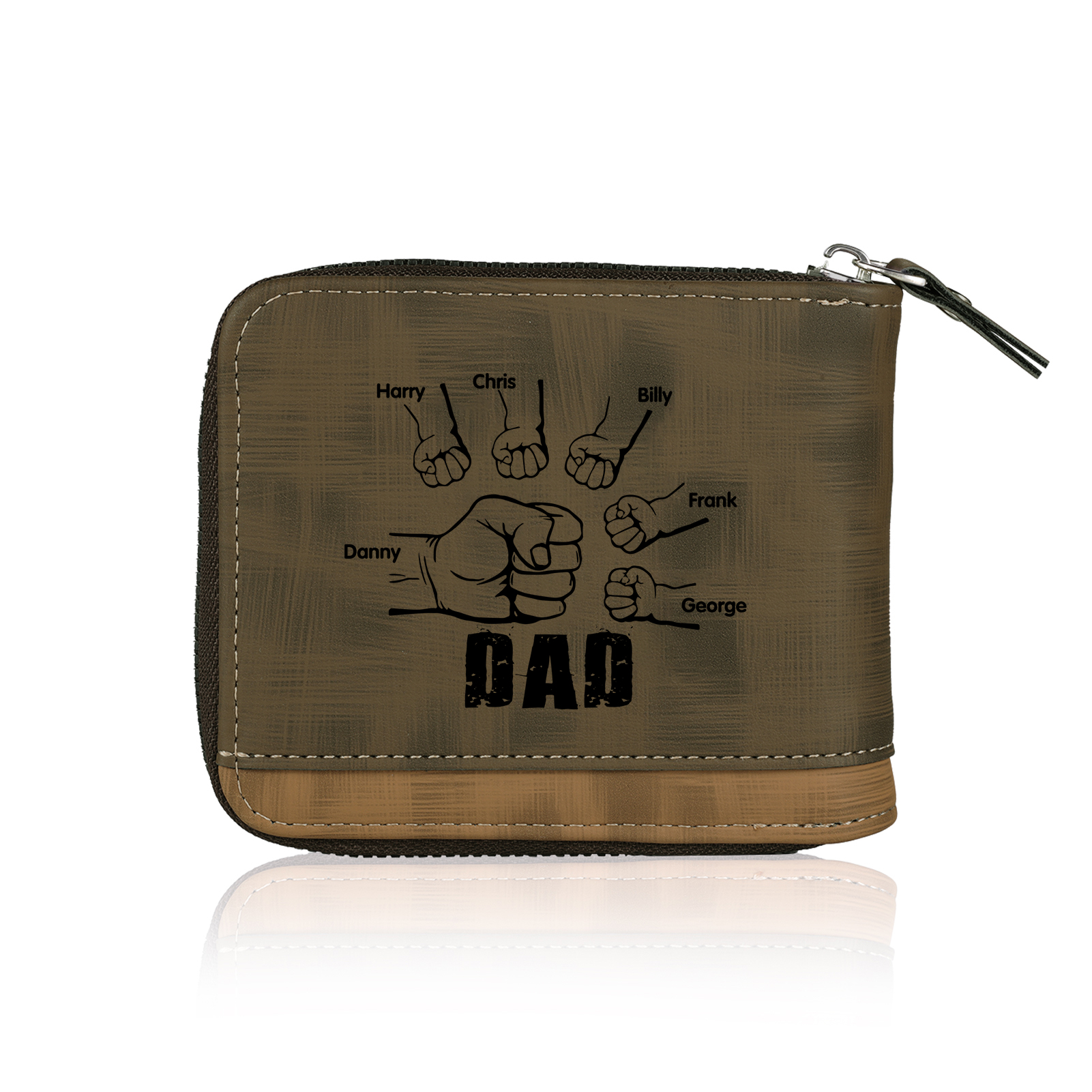 6 Names - Personalised Photo Custom Leather Men's Zipper Wallet as a Father's Day Gift for Dad
