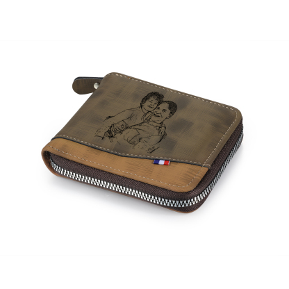 6 Names - Personalised Photo Custom Leather Men's Zipper Wallet as a Father's Day Gift for Dad