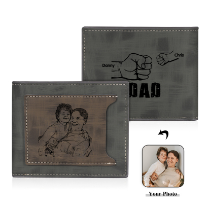 2 Names - Personalised Photo Custom Leather Men's Wallet as a Father's Day Gift for Dad