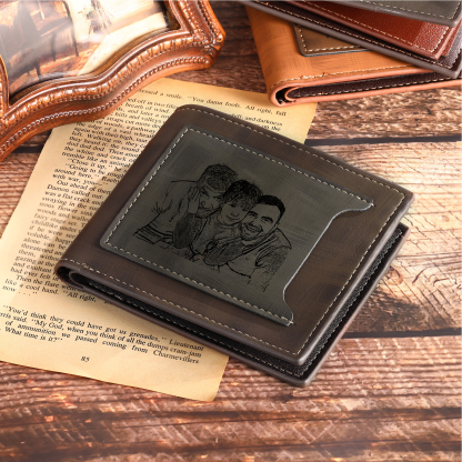 2 Names - Personalised Photo Custom Leather Men's Wallet as a Father's Day Gift for Dad