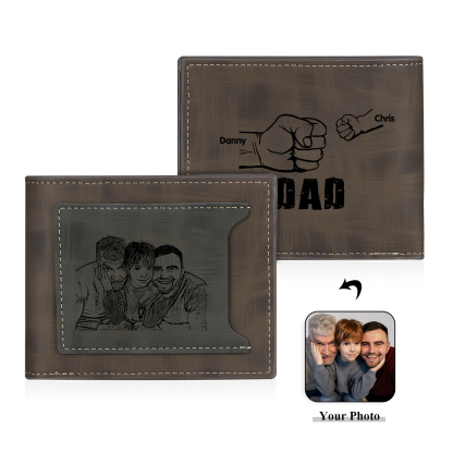 2 Names - Personalised Photo Custom Leather Men's Wallet as a Father's Day Gift for Dad