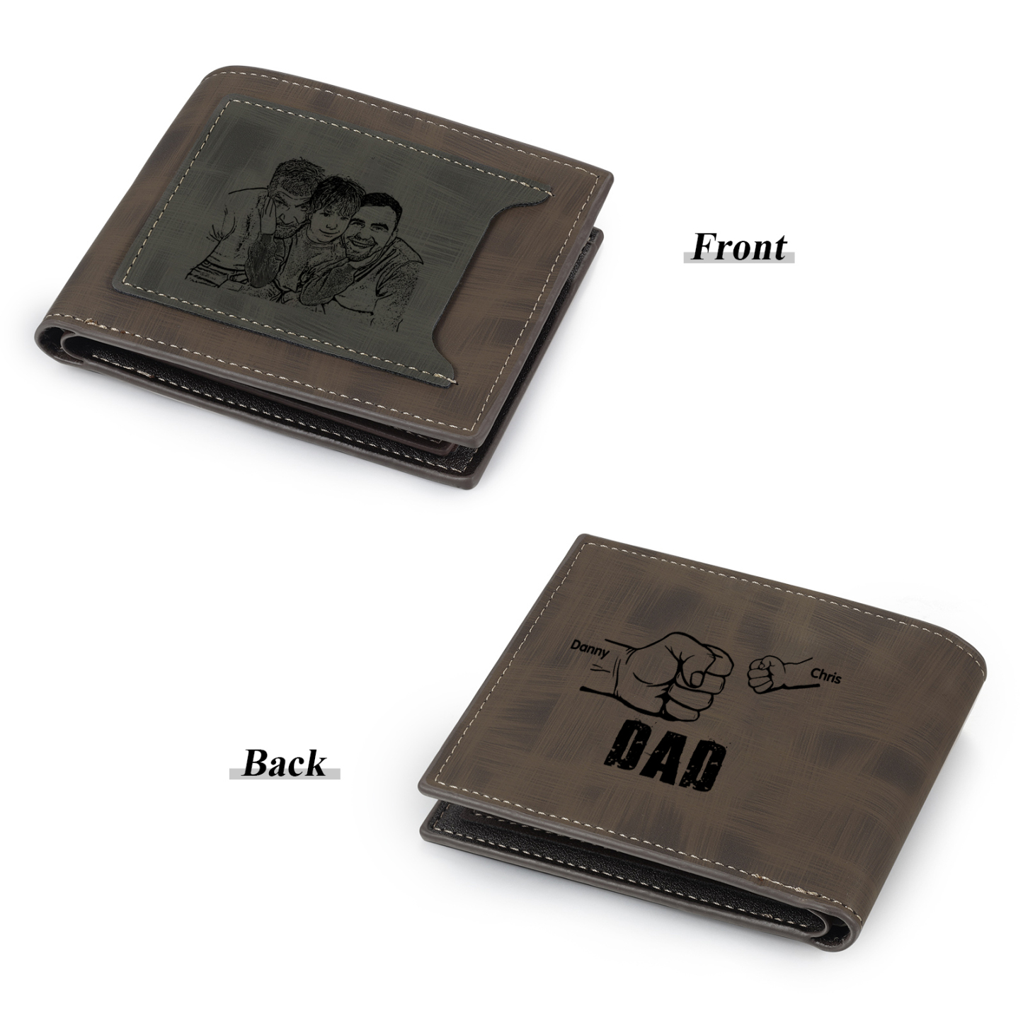 2 Names - Personalised Photo Custom Leather Men's Wallet as a Father's Day Gift for Dad