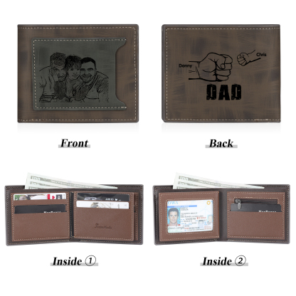 2 Names - Personalised Photo Custom Leather Men's Wallet as a Father's Day Gift for Dad