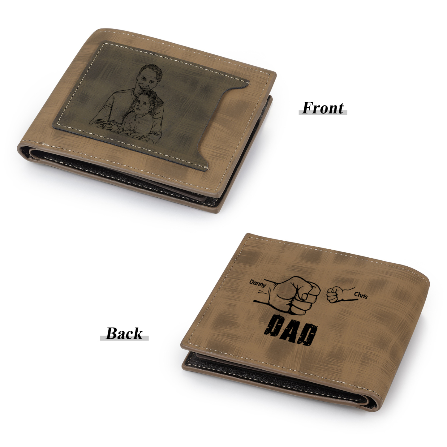 2 Names - Personalised Photo Custom Leather Men's Wallet as a Father's Day Gift for Dad