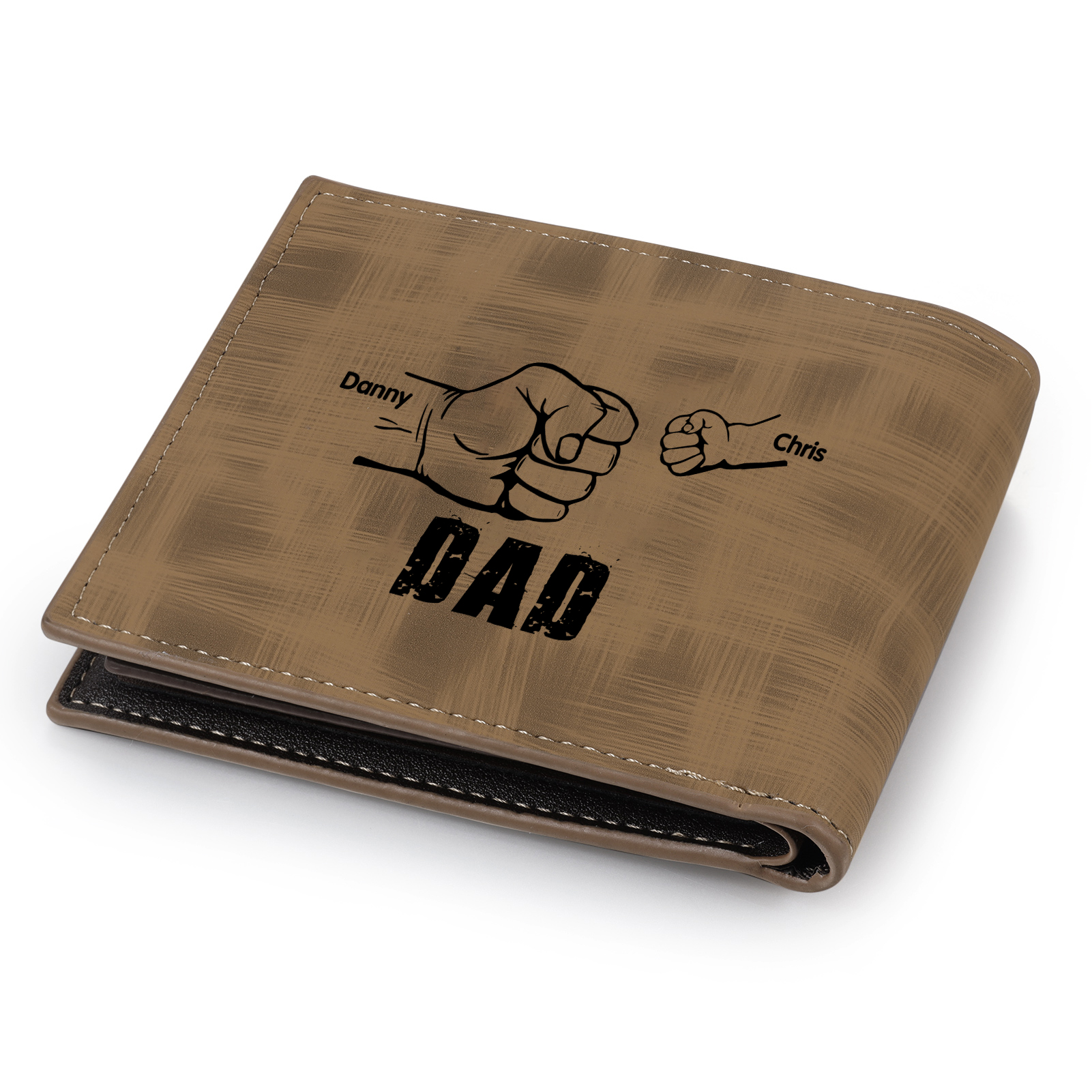 2 Names - Personalised Photo Custom Leather Men's Wallet as a Father's Day Gift for Dad