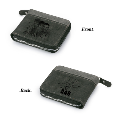 4 Names - Personalised Fist Bump Photo Custom Leather Men's Zipper Wallet as a Father's Day Gift for Dad