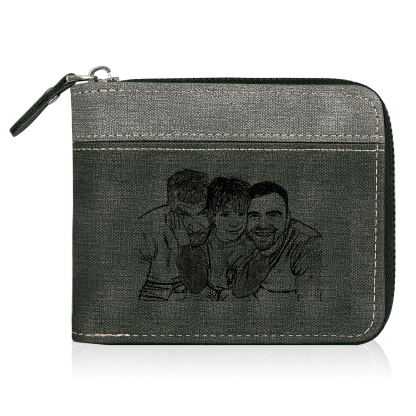 6 Names - Personalised Fist Bump Photo Custom Leather Men's Zipper Wallet as a Father's Day Gift for Dad