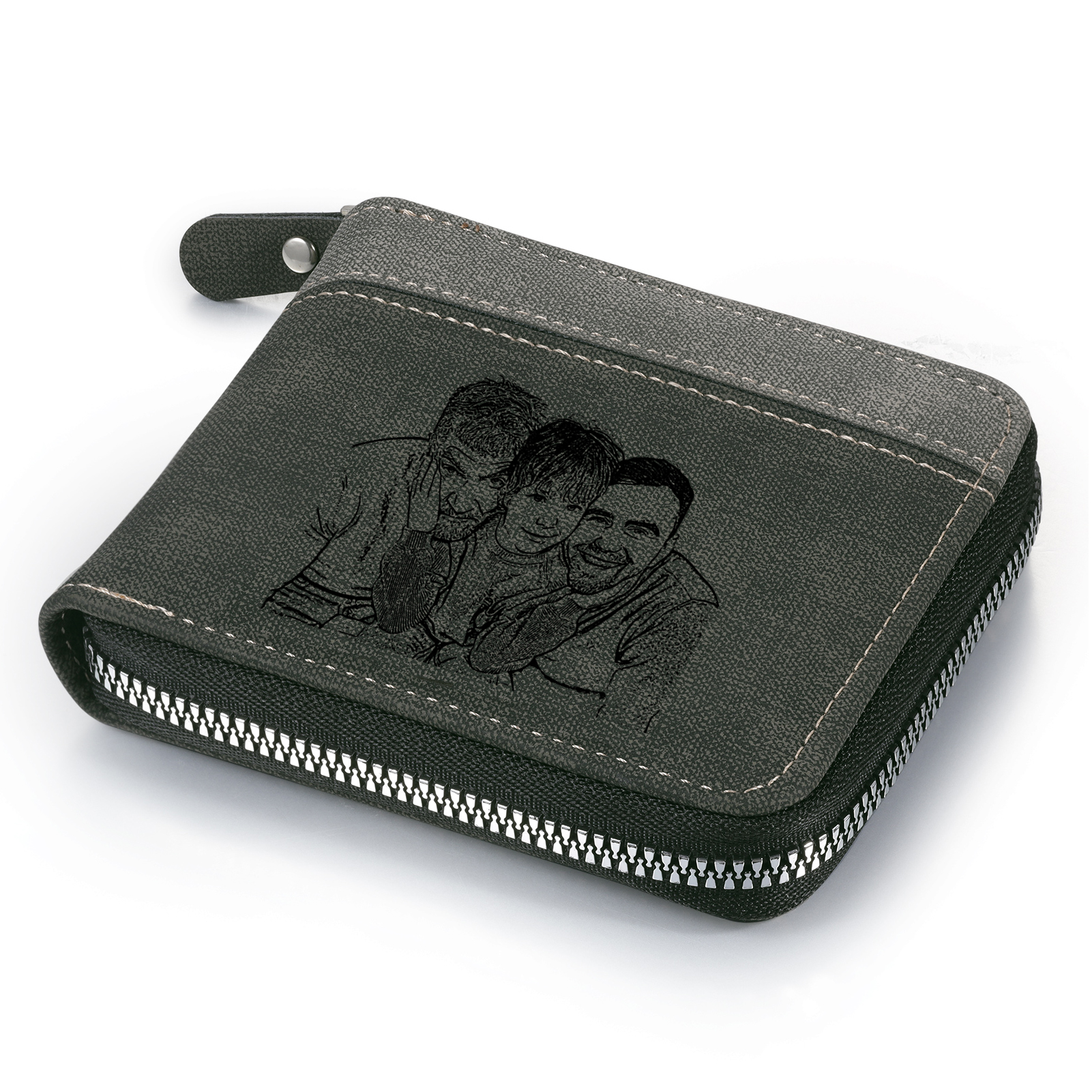 6 Names - Personalised Fist Bump Photo Custom Leather Men's Zipper Wallet as a Father's Day Gift for Dad