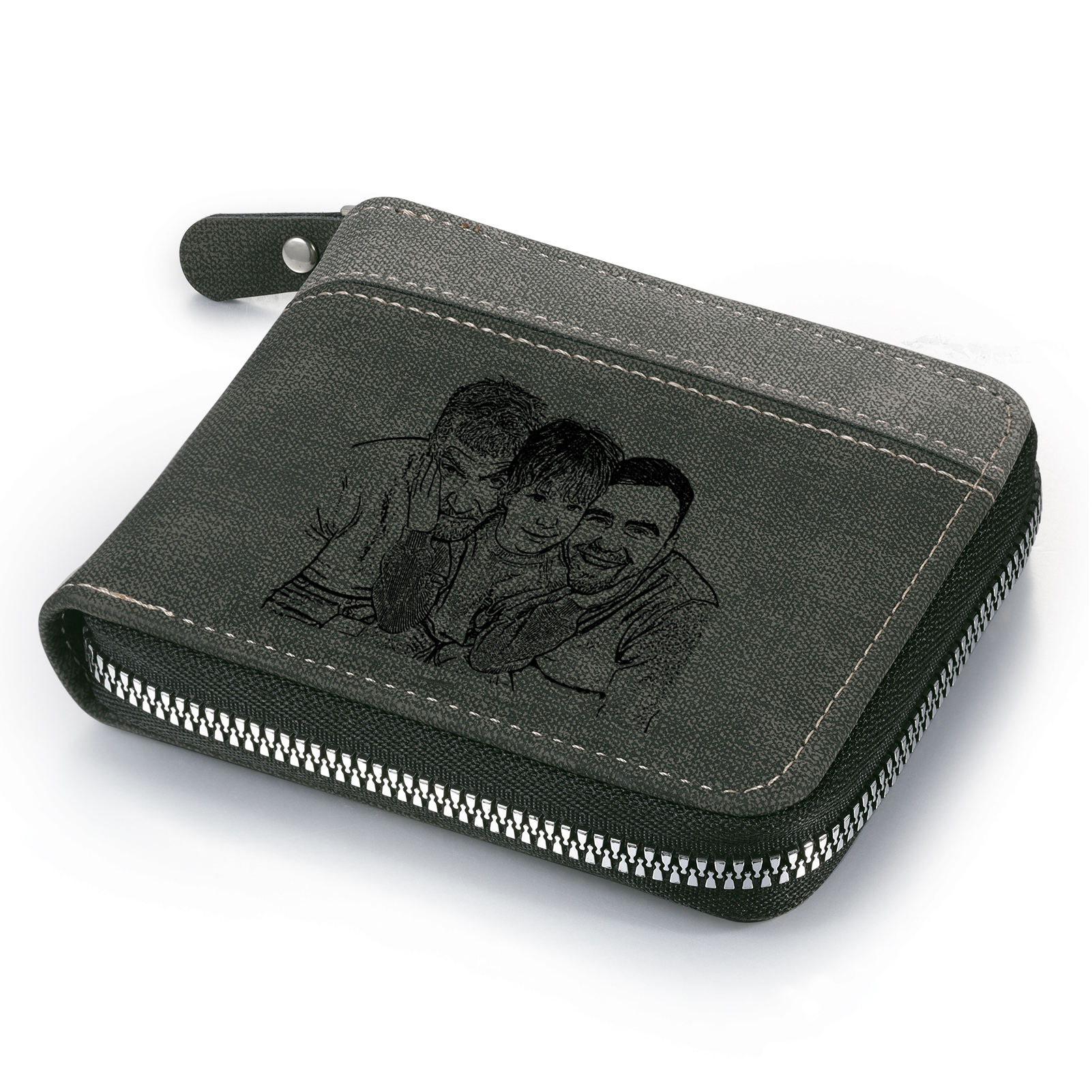 6 Names - Personalised Fist Bump Photo Custom Leather Men's Zipper Wallet as a Father's Day Gift for Dad