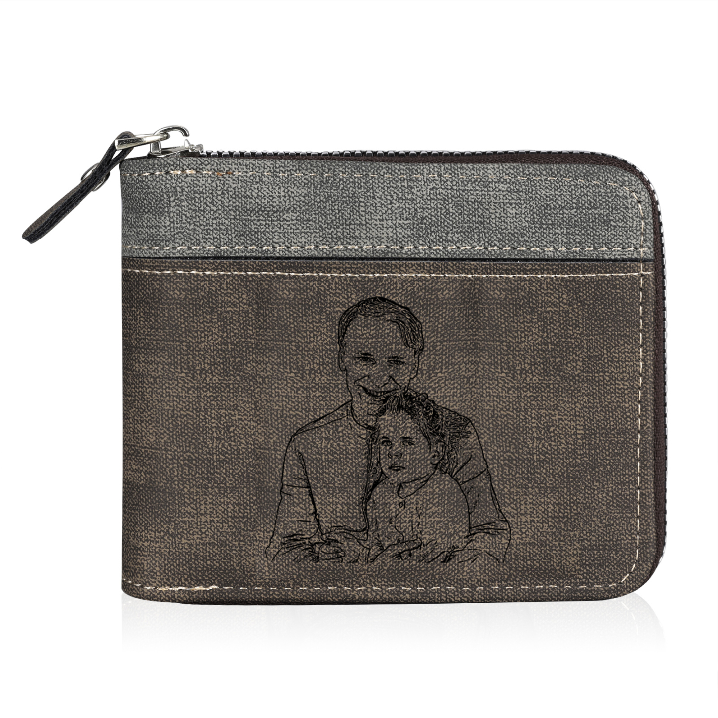6 Names - Personalised Fist Bump Photo Custom Leather Men's Zipper Wallet as a Father's Day Gift for Dad
