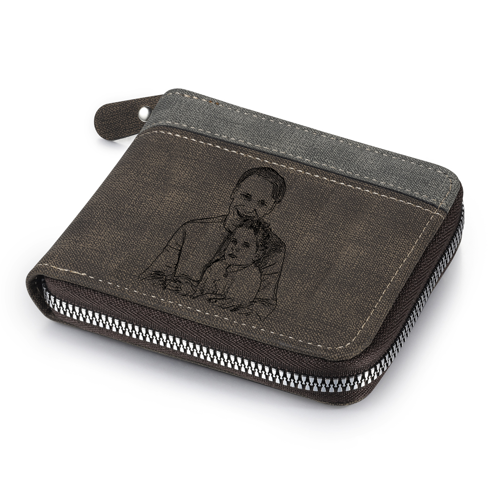 6 Names - Personalised Fist Bump Photo Custom Leather Men's Zipper Wallet as a Father's Day Gift for Dad
