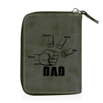 4 Names - Personalised Fist Bump Fist Bump Photo Custom Leather Men's Zipper Wallet as a Father's Day Gift for Dad
