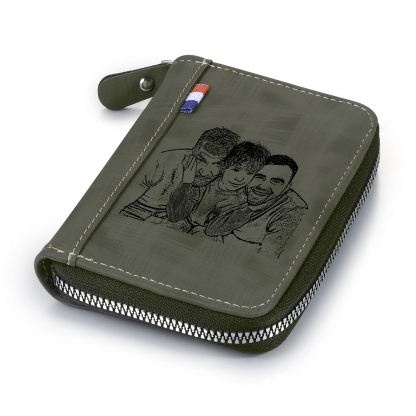 4 Names - Personalised Fist Bump Fist Bump Photo Custom Leather Men's Zipper Wallet as a Father's Day Gift for Dad