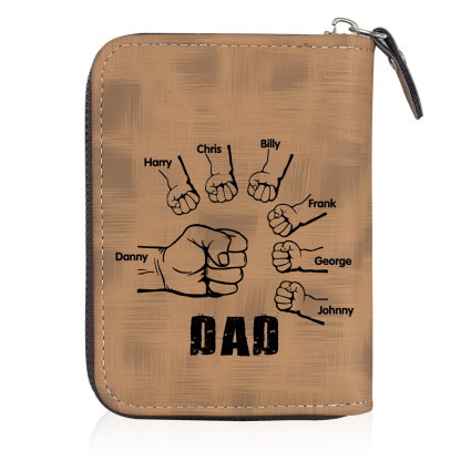 7 Names - Personalised Fist Bump Fist Bump Photo Custom Leather Men's Zipper Wallet as a Father's Day Gift for Dad