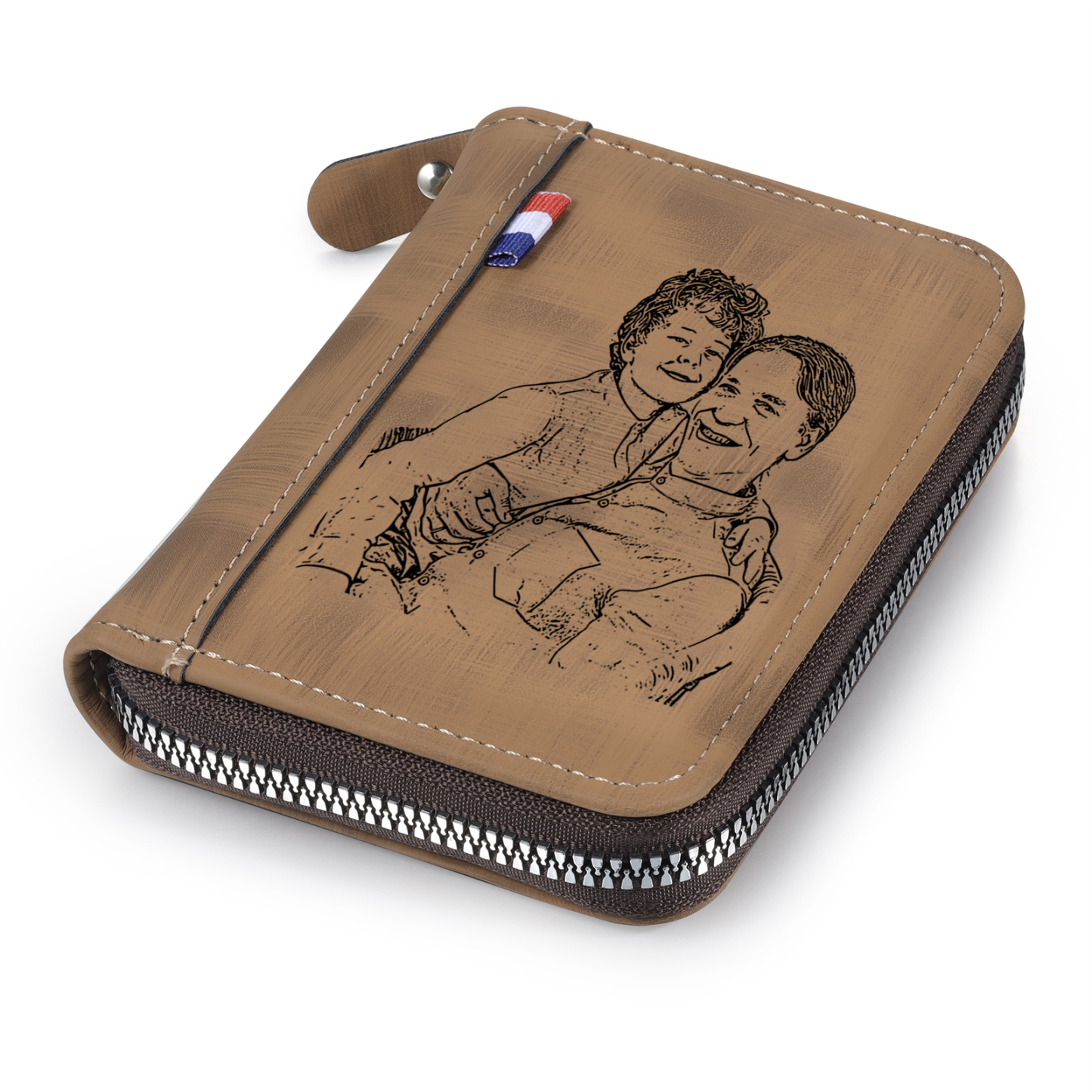 4 Names - Personalised Fist Bump Fist Bump Photo Custom Leather Men's Zipper Wallet as a Father's Day Gift for Dad