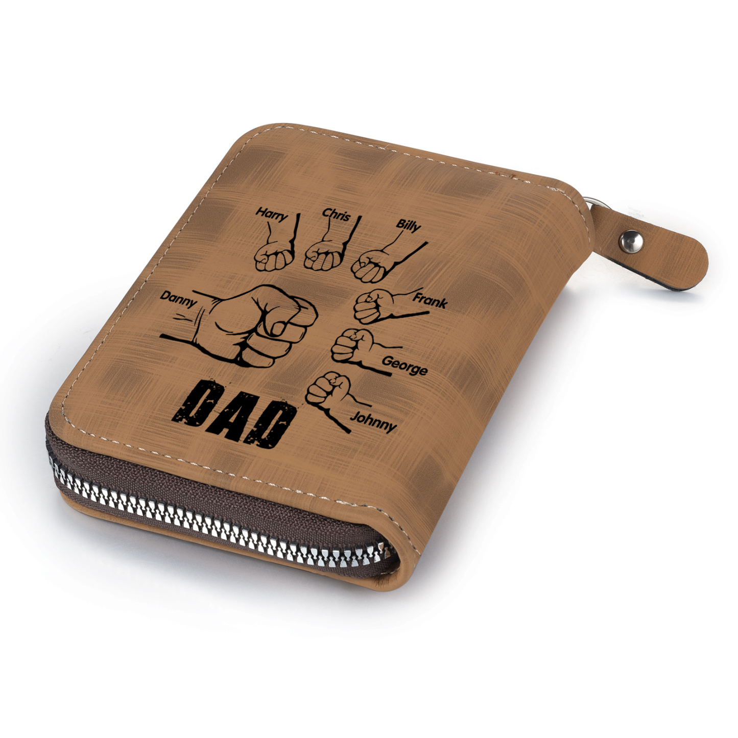 7 Names - Personalised Fist Bump Fist Bump Photo Custom Leather Men's Zipper Wallet as a Father's Day Gift for Dad