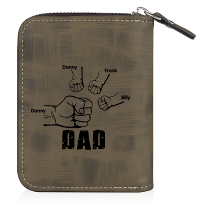 4 Names - Personalised Fist Bump Fist Bump Photo Custom Leather Men's Zipper Wallet as a Father's Day Gift for Dad