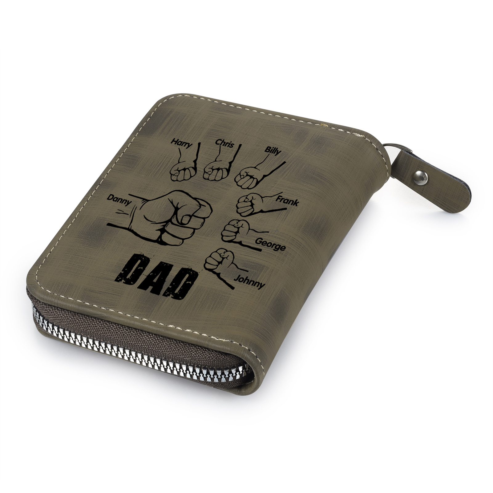 7 Names - Personalised Fist Bump Fist Bump Photo Custom Leather Men's Zipper Wallet as a Father's Day Gift for Dad