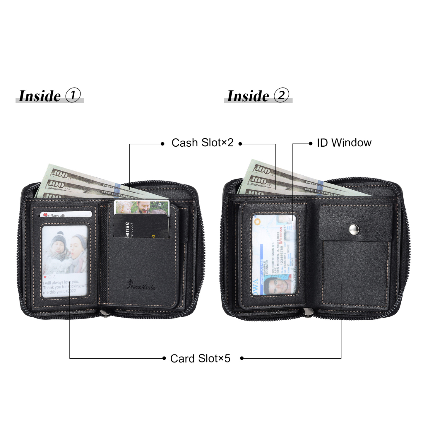 5 Names - Personalized Photo Text Custom Leather Men's Wallet Custom Name Zipper Wallet for Dad