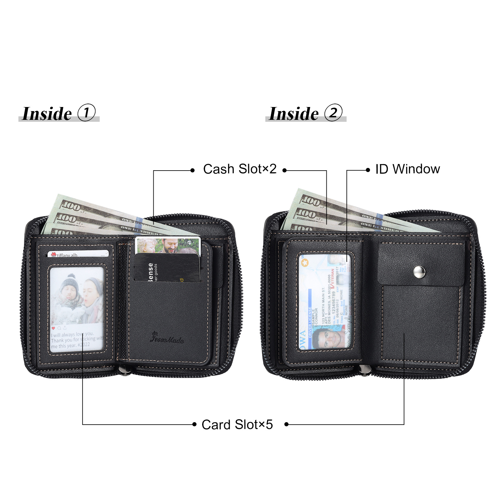 5 Names - Personalized Photo Text Custom Leather Men's Wallet Custom Name Zipper Wallet for Dad
