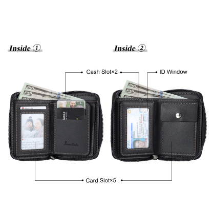 5 Names - Personalized Photo Text Custom Leather Men's Wallet Custom Name Zipper Wallet for Dad